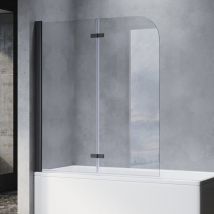 Sonni - Badewannenaufsatz Schwarz Faltwand Glas für Badewanne Duschabtrennung Duschwand 2-teilig H.140xB.120cm,ohne Seitenwand
