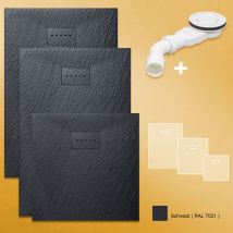 Sonni - Design Duschwanne Grau Duschtasse Flach aus smc Brausewanne Super Flache 140x100cm,mit Ablaufgarnitur,Antirutsch