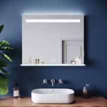 Sonni Badspiegel Mit Beleuchtung Anti-beschlag 3 Lichtfarben, Quadrat Wandspiegel Spiegel Mit Led-beleuchtetes Regal Aus Mattiertem Sicherheitsglas, 