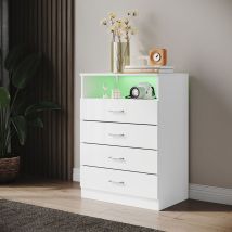 Sonni - Cómoda de Alto Brillo 4 Cajones led Mueble de Almacenaje para Dormitorio 5 Niveles de Espacio de Almacenaje, Blanco