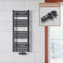 Sonni - Design Heizkörper Bad Badheizkörper Anthrazit,1000x400mm,mit Anthrazit Multiblock,453 Watt,Mittelanschluss