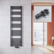 Sonni - Design Heizkörper Bad Badheizkörper Anthrazit,1800x500mm,mit Anthrazit Multiblock,833 Watt,Mittelanschluss