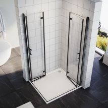 Sonni - Duschkabine Eckeinstieg 80-120 cm Höhe 195 cm Schwarzes Dusche Falttür 180o Duschwand Duschabtrennung-90x90cm