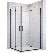 Sonni - Duschkabine Eckeinstieg Faltbar 180o Falttür Duschabtrennung 6mm nano Glas Schwarzer Aluminiumrahmen H:195cm 80x100cm