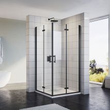 Sonni - Duschkabine Eckeinstieg mit Falttür 180o nano Glas Höhe 195cm beide Seiten faltbar Duschwand Duschabtrennung Schwarz 80x120 cm
