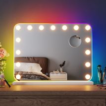 Sonni - Espejo Hollywood con Iluminación Función Bluetooth y lupa con 15 Luces Regulables 3 Modos de Luz Espejo de Maquillaje con Luces rgb 58×45cm