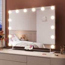 SONNI Espejo Hollywood con Iluminación Función USB y lupa con Soporte para Móvil 14 Luces Regulables 3 Modos de Luz Espejo de Maquillaje con Luz