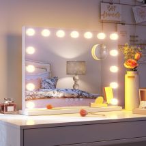 Sonni - Hollywood Spiegel mit Beleuchtung mit Bluetooth, 15 Dimmer Leuchten 3 Lichtmodus Schminkspiegel mit Beleuchtung, USB-Funktion und Lupe 58×45