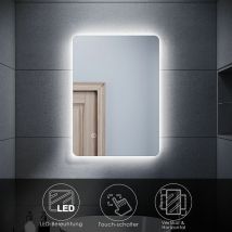 SONNI LED Badspiegel Bad Lichtspiegel Wandspiegel mit Touch-Schalter energiesparend 70 x 50cm kaltweiß IP44