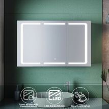 Sonni - led Spiegelschrank mit beleuchtung und steckdose Badspiegel led Touch Edelstah Drahtloses Scharnier & Softclose Scharnieren IP44 105x65x13cm