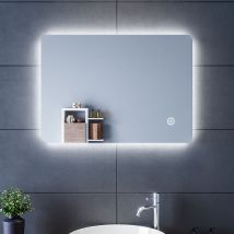 Sonni - Miroir de salle de bain Miroir lumineux led Miroir mural avec interrupteur tactile 70 x 50cm blanc froid IP44 économe en énergie