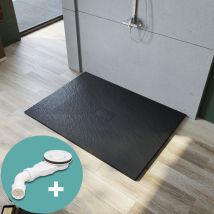 Sonni - Piatto Doccia Antiscivolo Testurizzato Materiale smc Design del Foro di Scarico Antiscivolo 140 x 100 cm Nero Con scarico