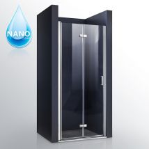 Sirhona Mampara de Ducha Apertura de Puerta Plegable 6mm Nano Vidrio Templado Transparente Moderna Puerta de Ducha de Diseño 76x195cm