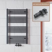 Radiateur de salle de bain Anthracite 1000x600mm Radiateur tête thermostatique Sèche-serviettes salle de bain,avec vanne,575 Watt - Sonni