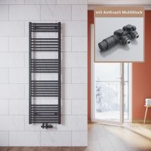 Radiateur de salle de bain anthracite 1600x500mm Radiateur tête thermostatique sèche-serviettes salle de bain,avec vanne,802 Watt - Sonni