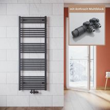 Radiateur design salle de bain Radiateur de salle de bain anthracite,1600x600mm,avec multibloc anthracite,934 watts,raccord central - Sonni