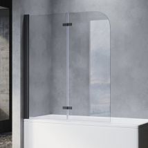 Sonni - Schermo Doccia per Vasca da Bagno 120x140 cm Nero nano-glas Attacco per Vasca da Bagno 2 Pezzi Pieghevole Cabina Doccia Vasca