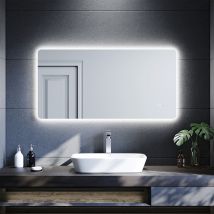 Sonni - Specchio led Bagno Specchio da Parete Grande Lungo Luce Bianco con Touch ControlVisualizzazione Temperatura e Ora 120x60 cm