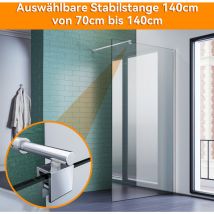 Walk in Dusche Duschwände Duschwand Duschabtrennung nano 8mm Klares Sicherheitsglass 90x200cm mit ausziehbar Stabilisator 70-140cm - Sonni