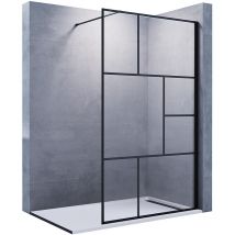 Sonni - Walk in Parois de douche noir mat Cabine de douche avec nano-revêtement verre avec barre de support 100x200cm 8mm verre-noir croisillons
