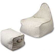 Buddy's Rest Pouffe-Sessel, Birnenform mit Fußstütze, 90x60x85 cm für drinnen und draußen, sonnenbeständig, beige, polystyrolfre - Soo Santaï
