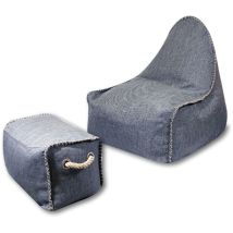 Buddy's Rest Pouffe-Sessel, Birnenform mit Fußstütze, 90x60x85 cm für drinnen und draußen, sonnenbeständig, dunkelgrau, polystyr - Soo Santaï