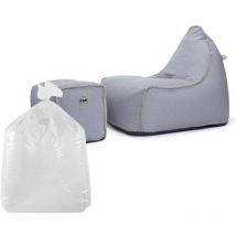 Set MiniBuddy's Rest Sessel Birne + Fußstütze + Styropor, Innenbereich abnehmbar, Steppnähte, Grau - Soo Santaï