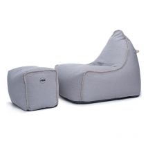 Soo Santaï - Sillón puf MiniBuddy's Rest forma pera con reposapiés, 75x60x65 cm para interior, desenfundable, con pespuntes, gris,