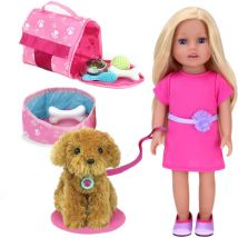 Teamson Kids - Sophia's par Amis de tous les jours Blonde de 18 pouces Chloé avec chiot et transporteur, rose