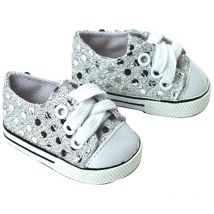 Teamson Kids - Sophia's de Silver Sequin Zapatos con cordones para muñecas de 18 '
