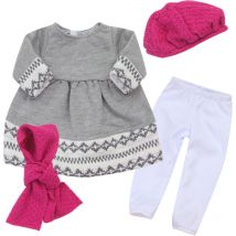 Teamson Kids - Sophia's par Ensemble de vêtements pour poupées Fair Isle 18 pouces, robe de poupée grise avec leggings, bonnet et écharpe, tenue de