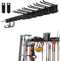 Warsione - Soporte de pared para dispositivos, 160 cm, metal, gancho de pared, estante de herramientas con 4 rieles y 12 ganchos de metal ajustables,