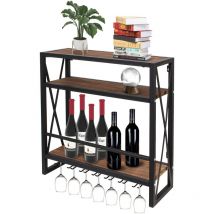 Todeco - Soporte para Botellero Pared con Soporte de Cristal Holz Metall Estante para Vino 3 Capas para 12 Botellas Botellero para Organizador de