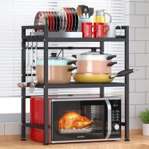 Keepbuying - Soporte para horno microondas de longitud ajustable de 40 a 64 cm, mueble de cocina con 6 ganchos extraíbles,negro