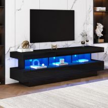 Neche - Soporte para tv negro brillante de 160 cm de largo x 38 cm de ancho x 50,5 cm de alto con iluminación led, 3 estantes de vidrio, conectividad