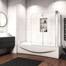 Ocean Italy - Sopravasca Angolare da Bagno Parete Per Vasca Due Ante Vetro Temperato Trasparente 6 mm Anticalcare 120x75x140cm