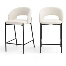 Drawer - Lot de 2 chaises de bar en tissu bouclette et métal H65cm - Écru - Soren
