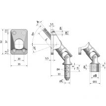Sortie 50° tringle en acier carrée 8 x 400 mm + platine nylon 35 x 52 mm CHERUBINI 77438040V1316