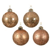 WEBMARKETPOINT – Weihnachtskugel aus braunem Glas Ø8 cm – glitzernde Dekoration – verschiedene Muster