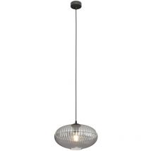 Sospensione 1 Luce Coco In Acciaio Nero Paralume Plissettato Fumè