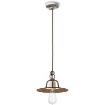 Lampadario Vintage Grunge Ferro e Ceramica Craquele' 1 Luce E27 25Cm