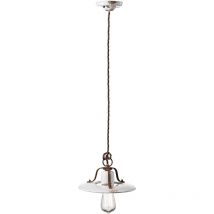 Lampadario Vintage Country Ferro e Ceramica Bianco 1 Luce E27 25Cm