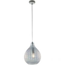 Sospensione 1 Luce Diamante In Ferro Bianco e Vetro Soffiato Trasparente