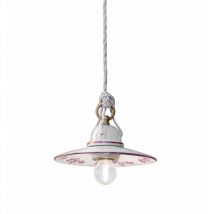 Sospensione Classico Asti Ferro e Ceramica Ottone Satinato Decorato 1 Luce E27