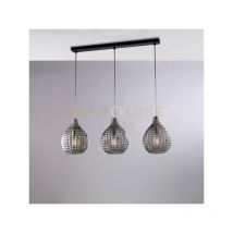 Belight - Binario in ferro laccato nero e montatura cromo con cavi elettrici regolabili e diffusori in vetro soffiato grigio specchiato con decoro