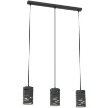 Sospensione 3 Luci Tank Con Base Rettangolare In Acciaio Nero e Cilindri