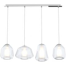 Top-light - Sospensione Contemp. Rett. Double Skin Metallo Cromo Vetro Mix Trasp. 4 Luci E27