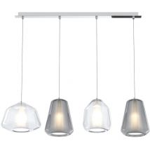 Top-light - Sospensione Contemp. Rett. Double Skin Metallo Cromo Vetro Mix Trasp Fumè 4 Luci