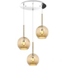 Top-light - Sospensione Contemp. Rosone Tondo Future Met. Cromo Vetro Ambra 3 Luci E27 D47Cm