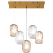 Top-light - Sospensione Contemp Tender Metallo Ottone Sat Vetro Trasparente Ambra 5 Luci E27